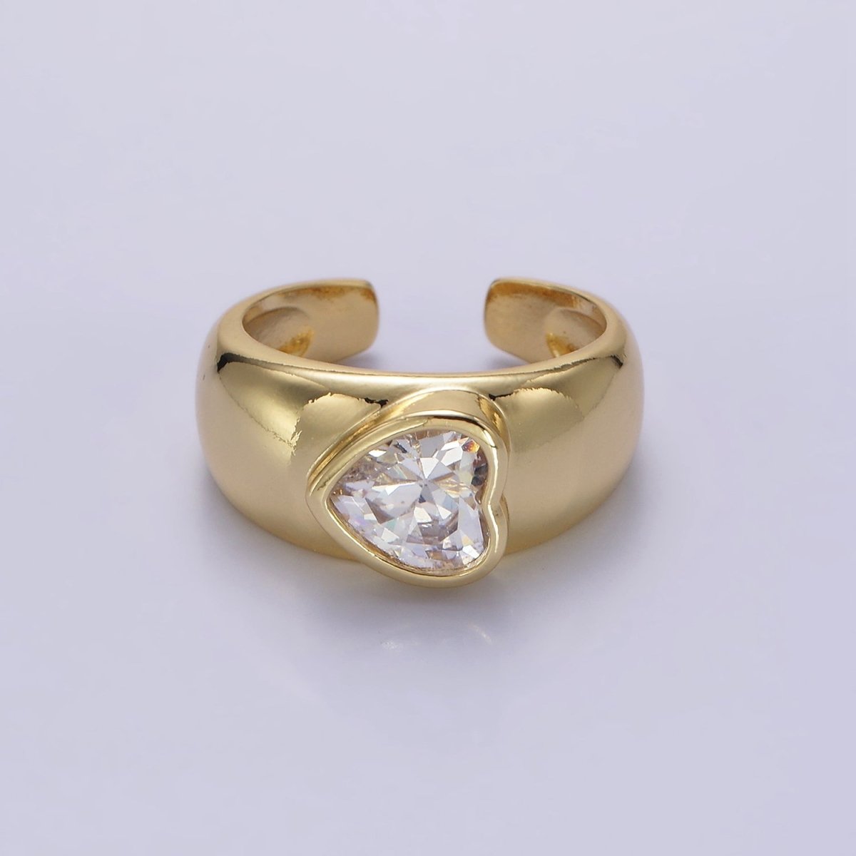 14K Gold Filled Sideway Heart CZ Solitaire Band Ring | O349 - DLUXCA