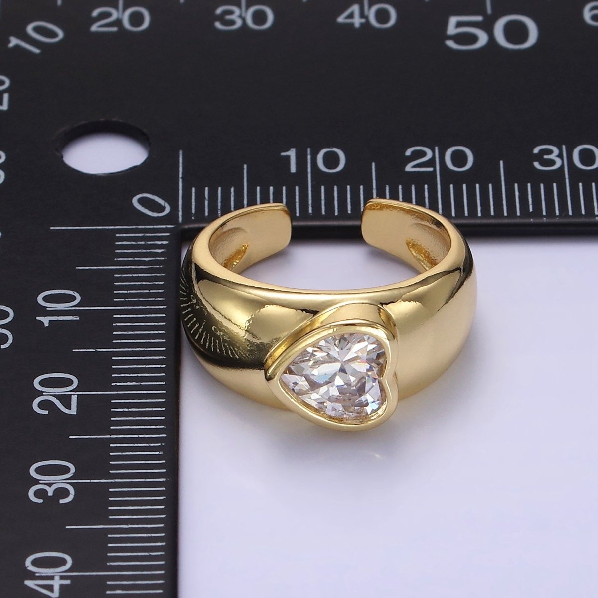 14K Gold Filled Sideway Heart CZ Solitaire Band Ring | O349 - DLUXCA