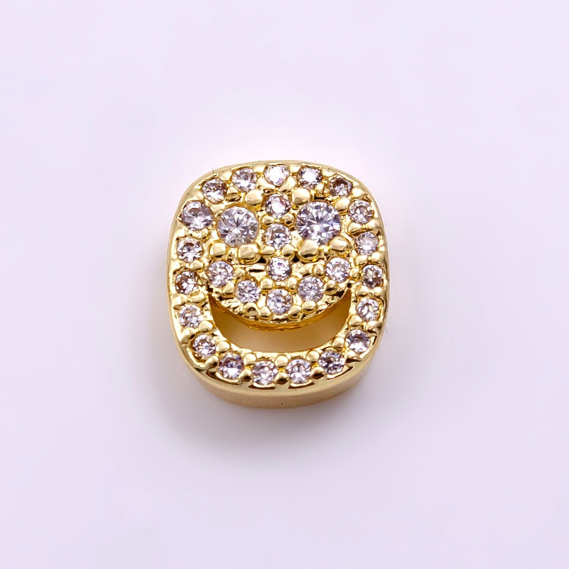 14K Gold Filled Smiley Face Micro Paved CZ Bead | B882 - DLUXCA