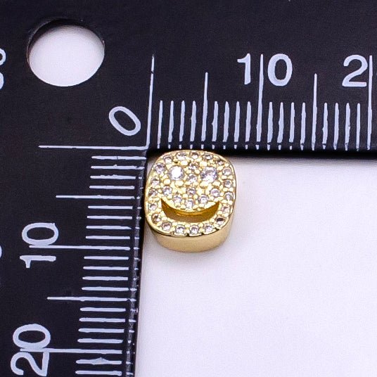 14K Gold Filled Smiley Face Micro Paved CZ Bead | B882 - DLUXCA