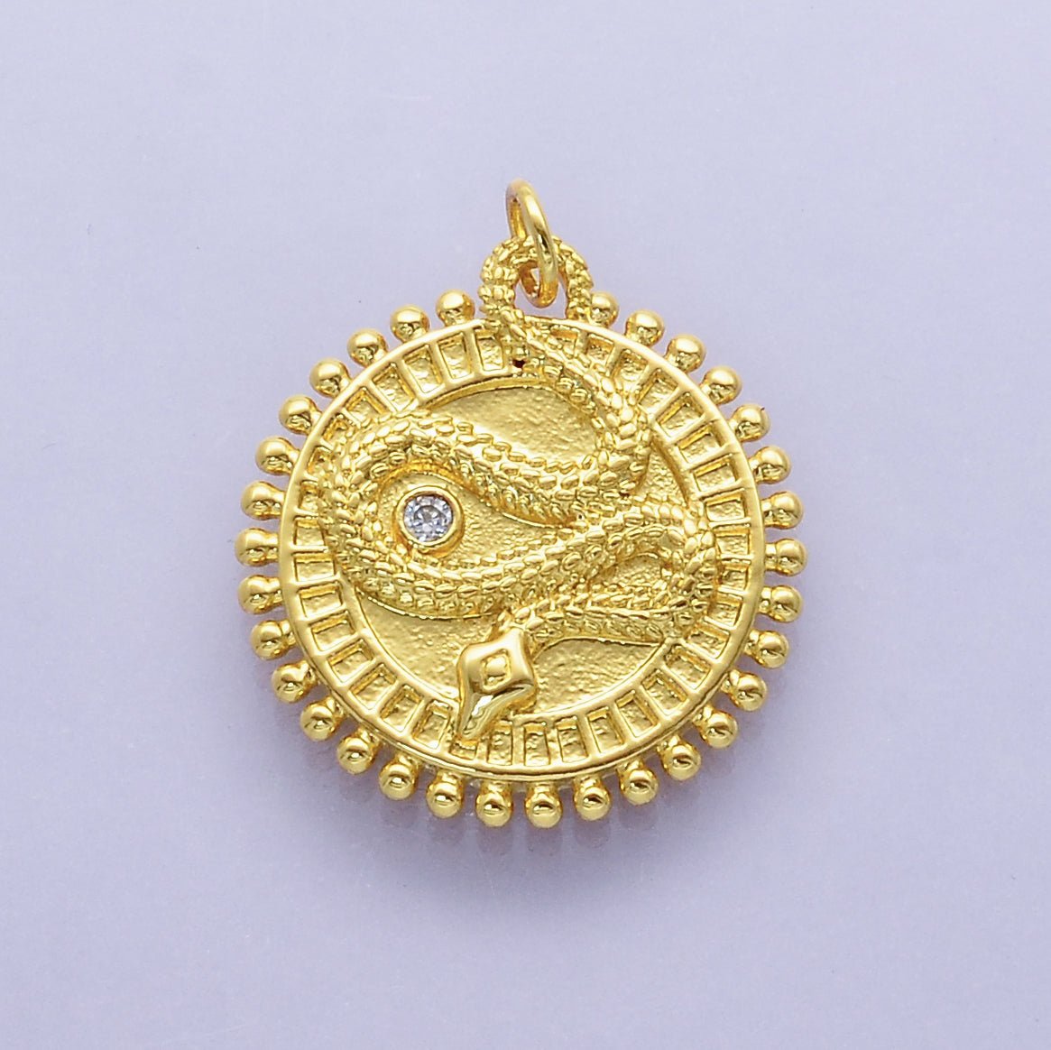 14K Gold Filled Snake Serpent Dotted Medallion Round Charm | E745 - DLUXCA