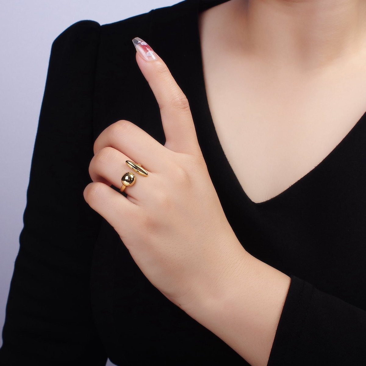 14K Gold Filled Sphere Round Dome Minimalist Wrap Ring | O351 - DLUXCA