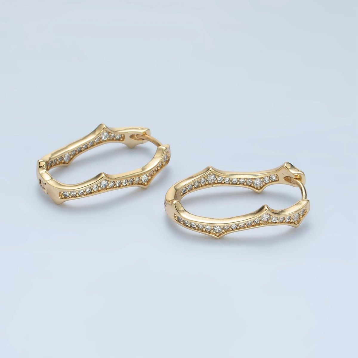 14K Gold Filled Spiked Front - Facing CZ Oblong Hoop Earrings | V495 - DLUXCA