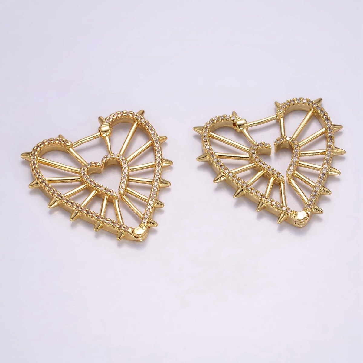 14K Gold Filled Spiked Heart Micro Paved CZ Hoops Earrings | Q066 - DLUXCA