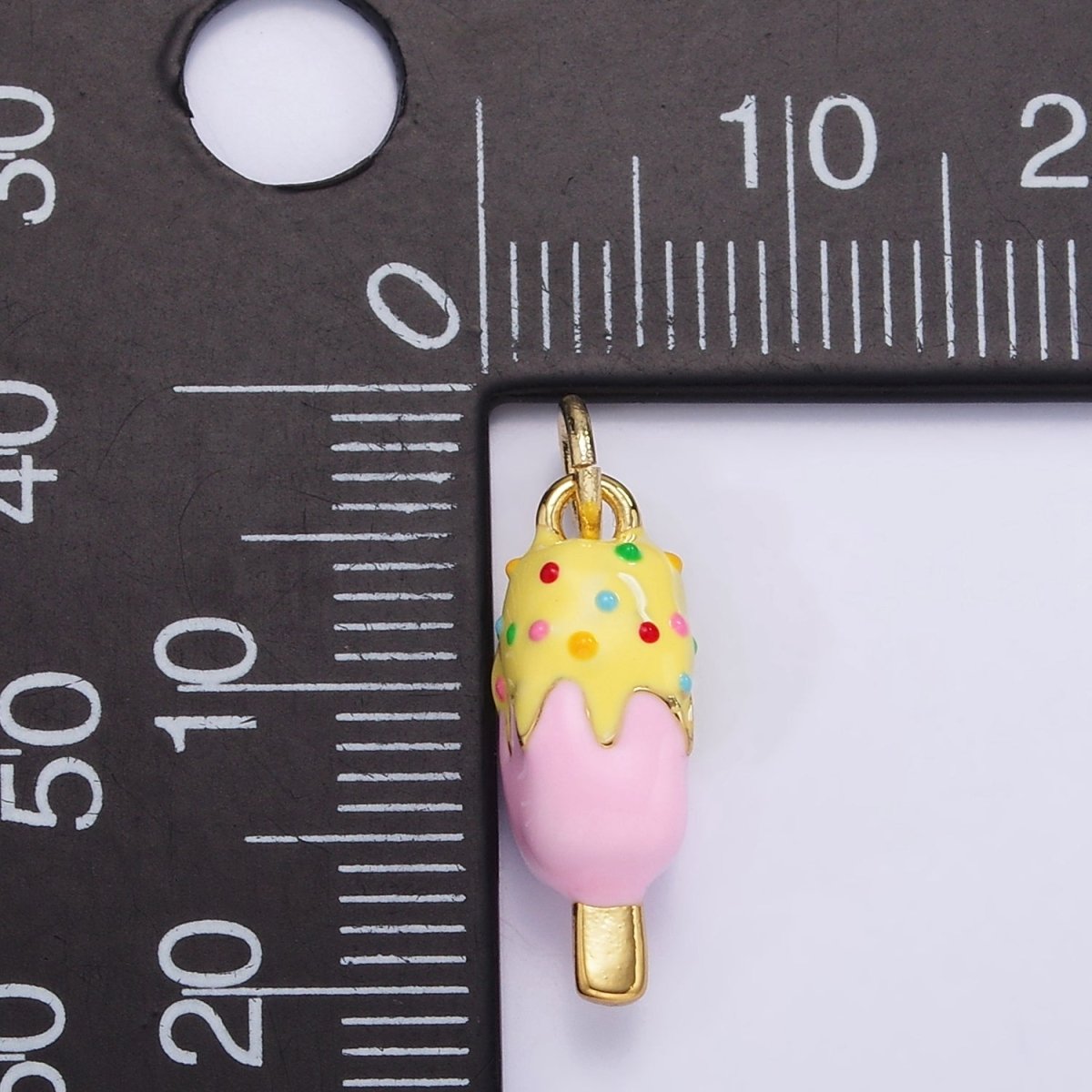 14K Gold Filled Sprinkle Popsicle Pink Enamel Mini Charm | AG831 - DLUXCA