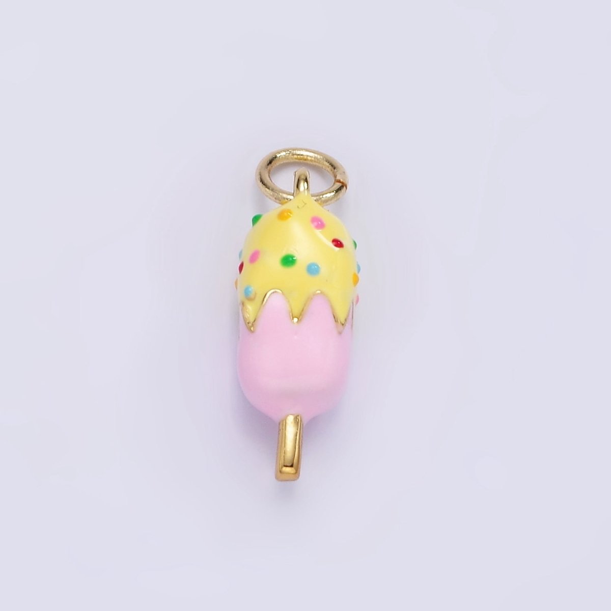 14K Gold Filled Sprinkle Popsicle Pink Enamel Mini Charm | AG831 - DLUXCA