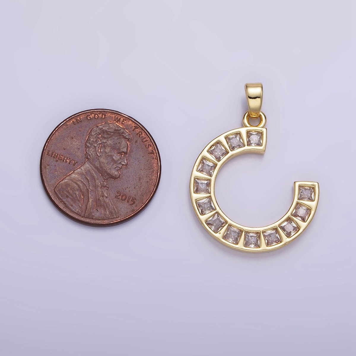14K Gold Filled Square Baguette Circular Curved Pendant | AH-143 - DLUXCA