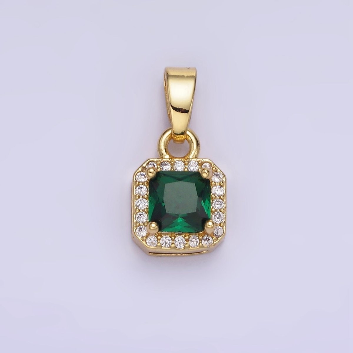 14K Gold Filled Square Birthstone CZ Micro Paved Edged Pendant in Gold & Silver | AA1270 - AA1281 - DLUXCA