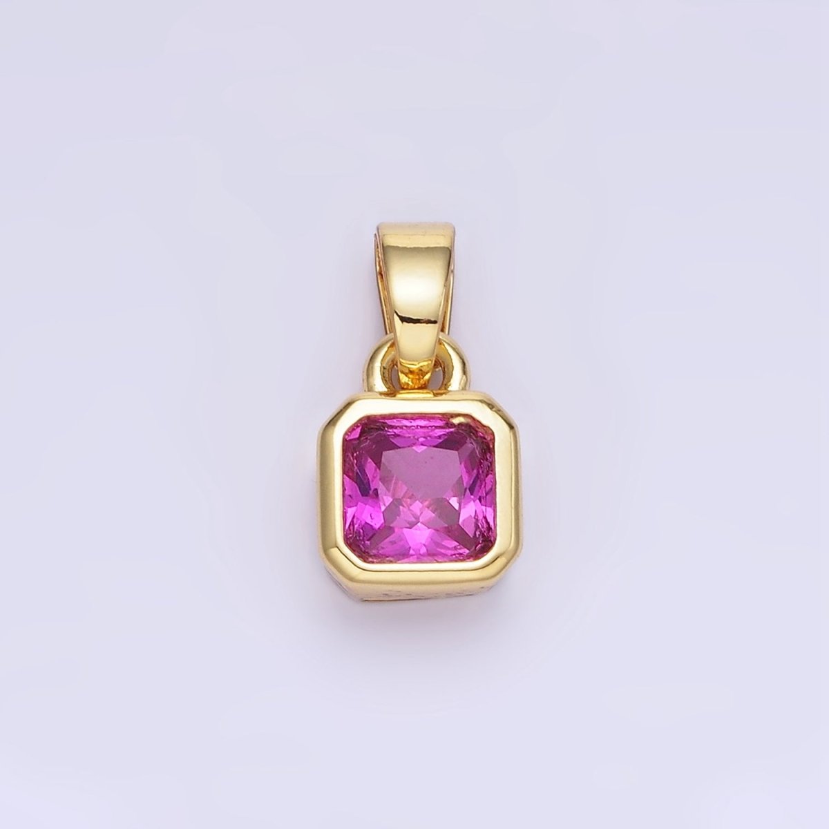 14K Gold Filled Square CZ Edged Birthstone Pendant in Gold & Silver | AA1297 - AA1308 - DLUXCA