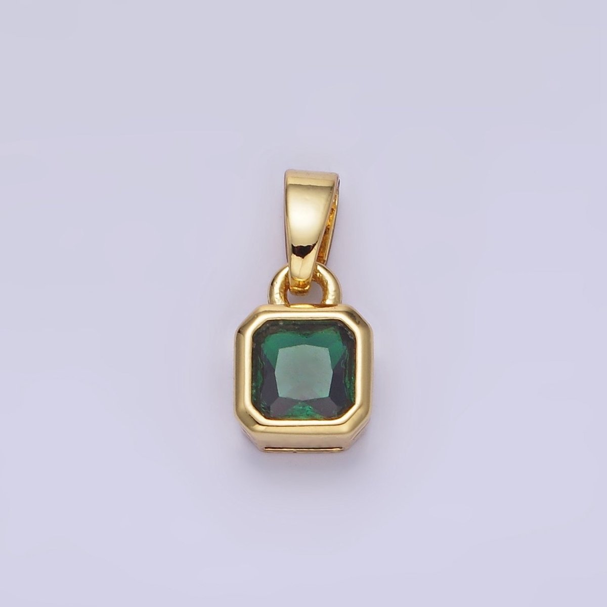 14K Gold Filled Square CZ Edged Birthstone Pendant in Gold & Silver | AA1297 - AA1308 - DLUXCA