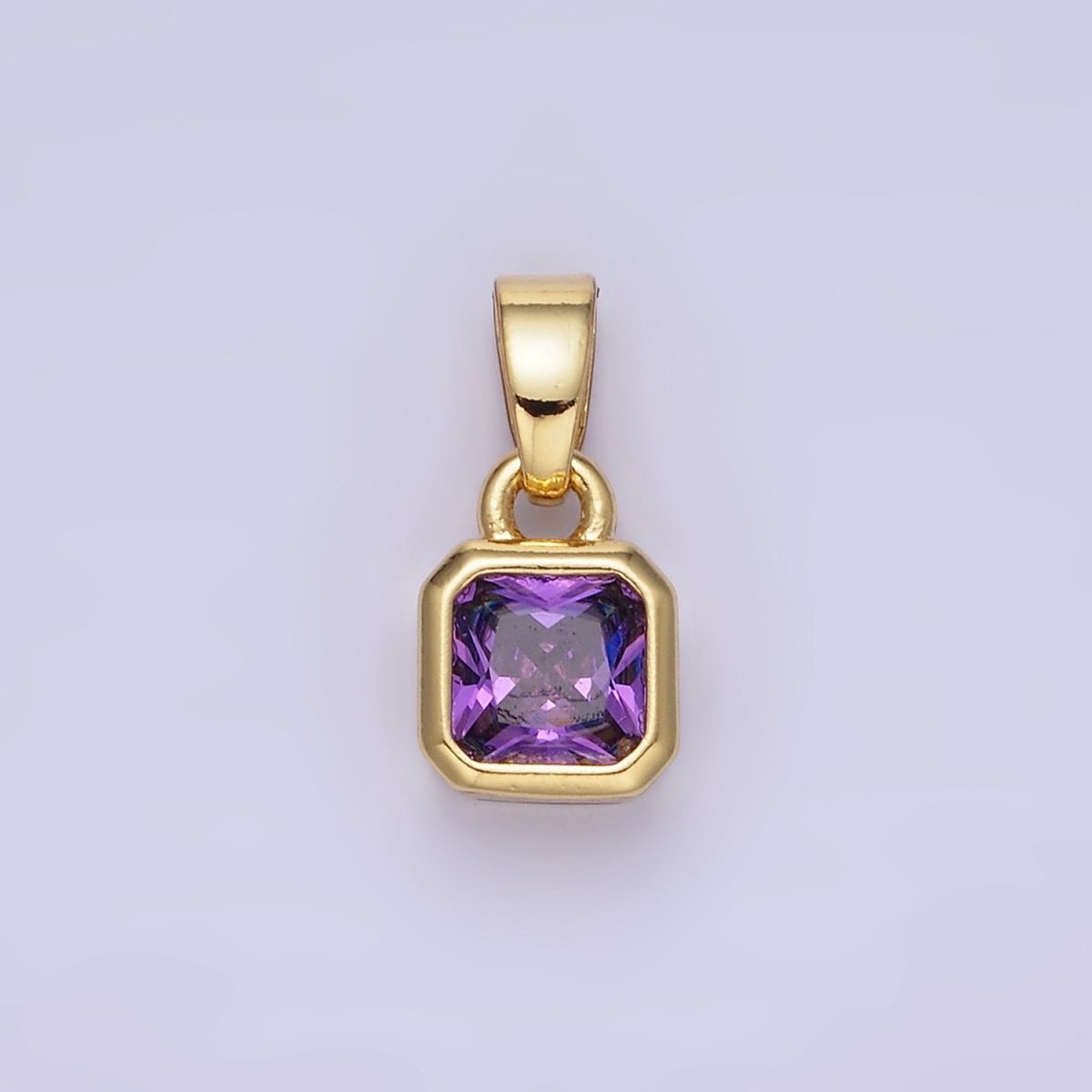 14K Gold Filled Square CZ Edged Birthstone Pendant in Gold & Silver | AA1297 - AA1308 - DLUXCA