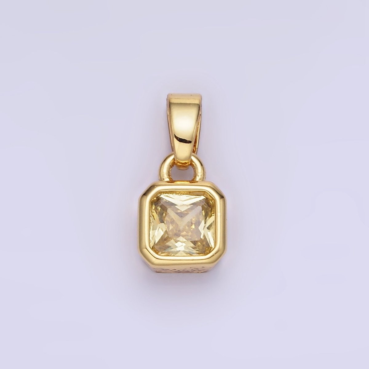 14K Gold Filled Square CZ Edged Birthstone Pendant in Gold & Silver | AA1297 - AA1308 - DLUXCA