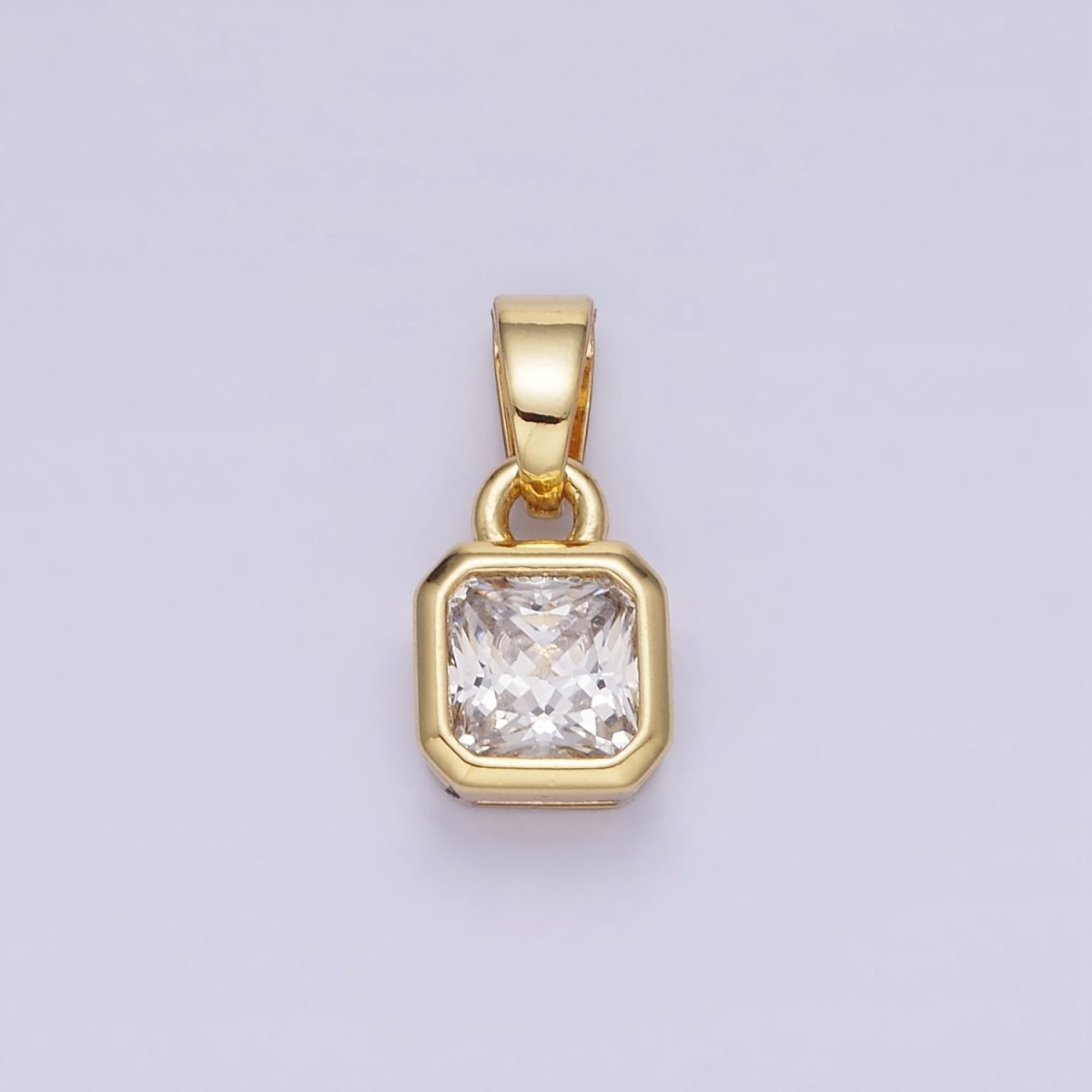 14K Gold Filled Square CZ Edged Birthstone Pendant in Gold & Silver | AA1297 - AA1308 - DLUXCA