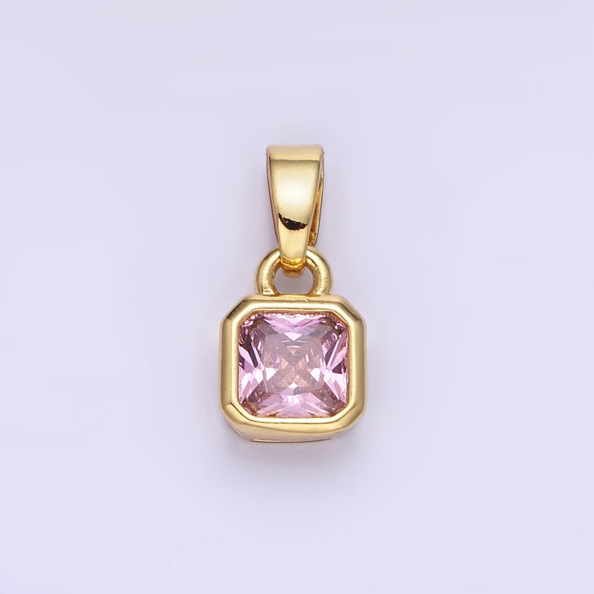 14K Gold Filled Square CZ Edged Birthstone Pendant in Gold & Silver | AA1297 - AA1308 - DLUXCA