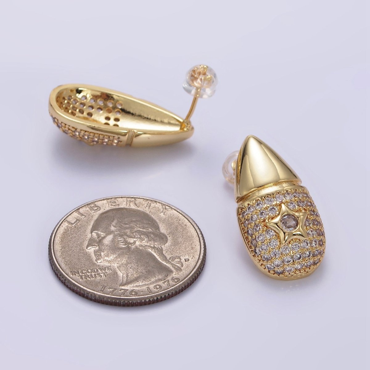 14K Gold Filled Star Micro Paved CZ Edged Teardrop Stud Earrings | P222 - DLUXCA