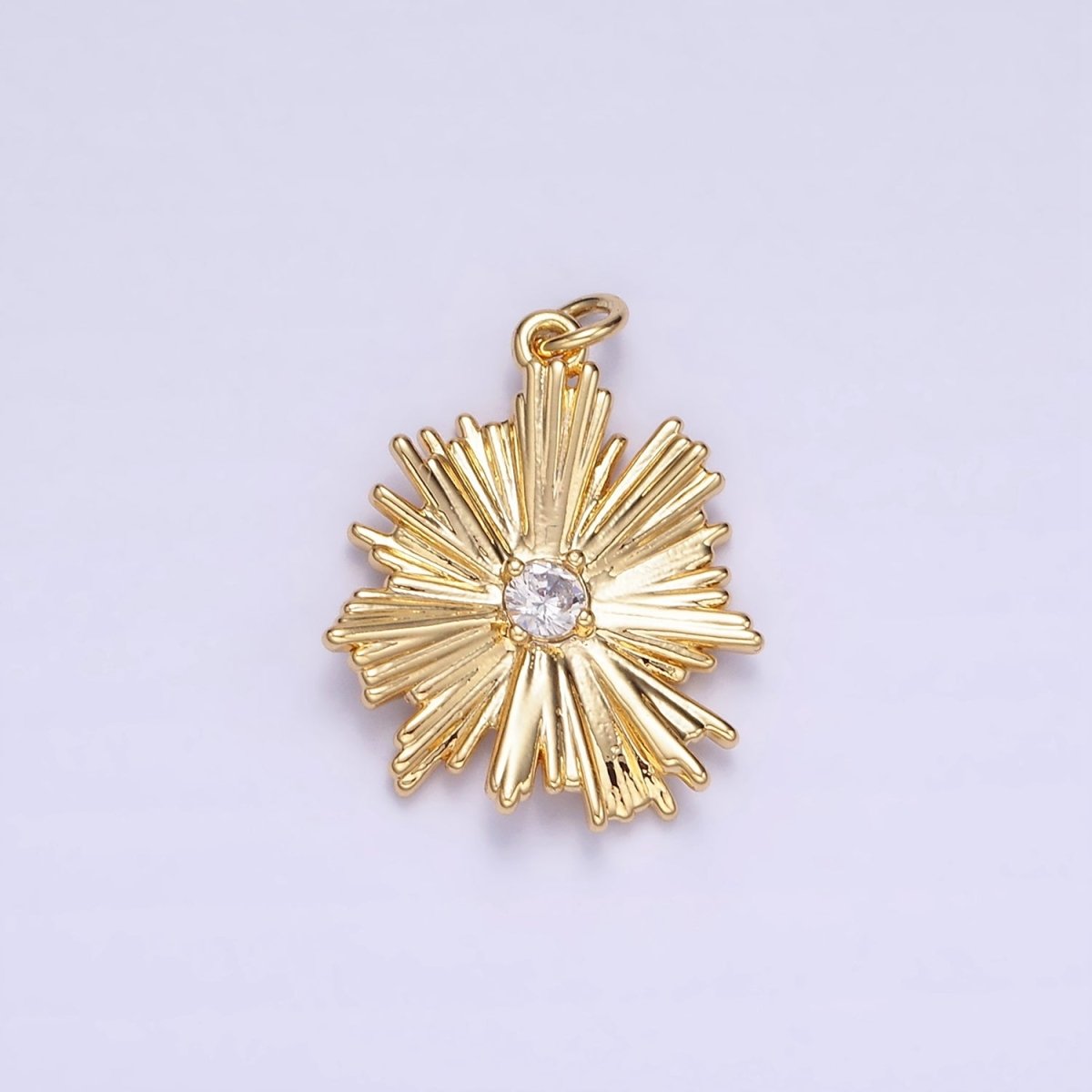 14K Gold Filled Sunburst Flower Petal Clear CZ Charm in Gold & Silver | C140 - DLUXCA
