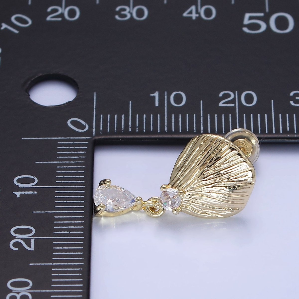 14K Gold Filled Teardrop CZ Clam Shell Drop Stud Earrings | P483 - DLUXCA