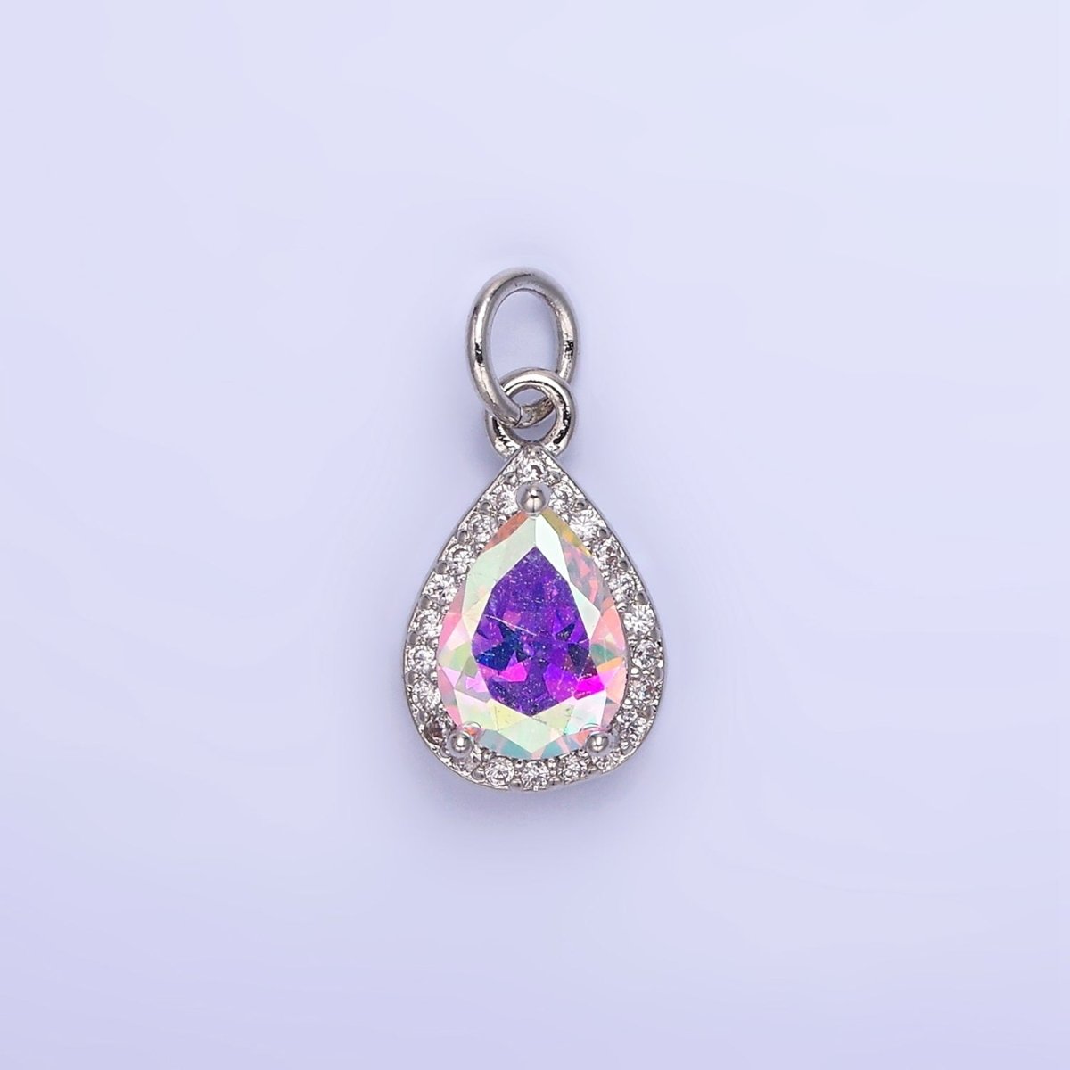 14K Gold Filled Teardrop CZ Micro Paved Birthstone Charm in Gold & Silver | W704 - W720 - DLUXCA