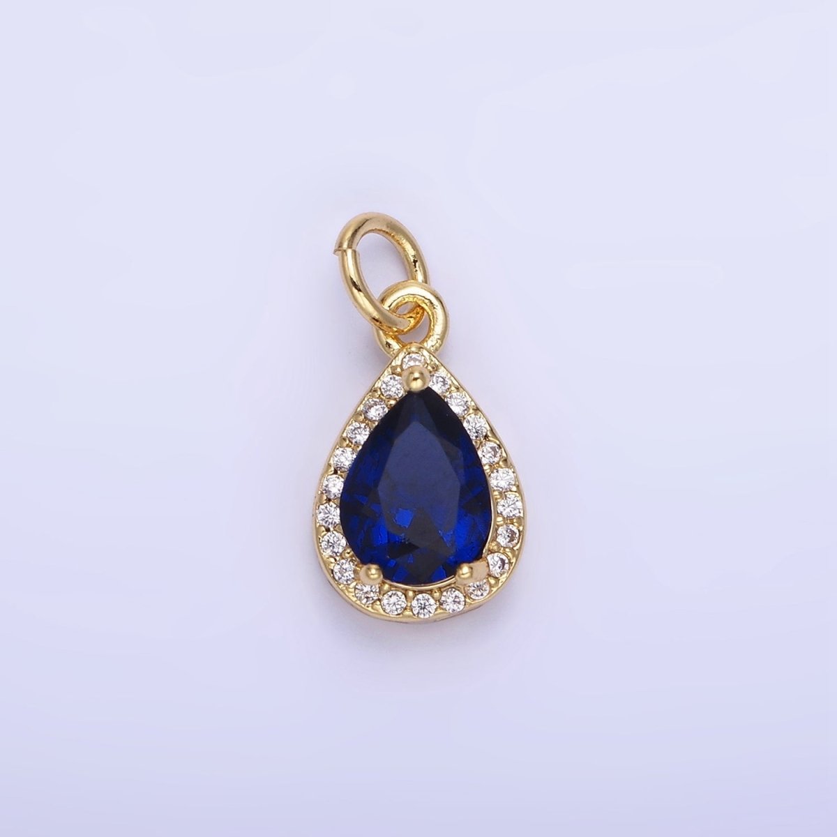 14K Gold Filled Teardrop CZ Micro Paved Birthstone Charm in Gold & Silver | W704 - W720 - DLUXCA