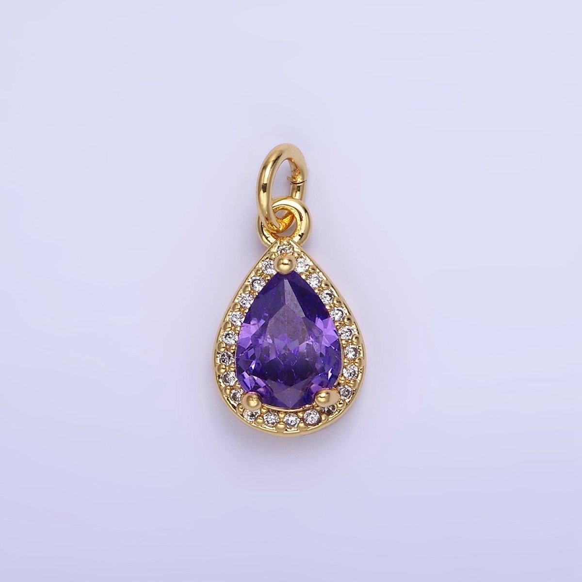 14K Gold Filled Teardrop CZ Micro Paved Birthstone Charm in Gold & Silver | W704 - W720 - DLUXCA