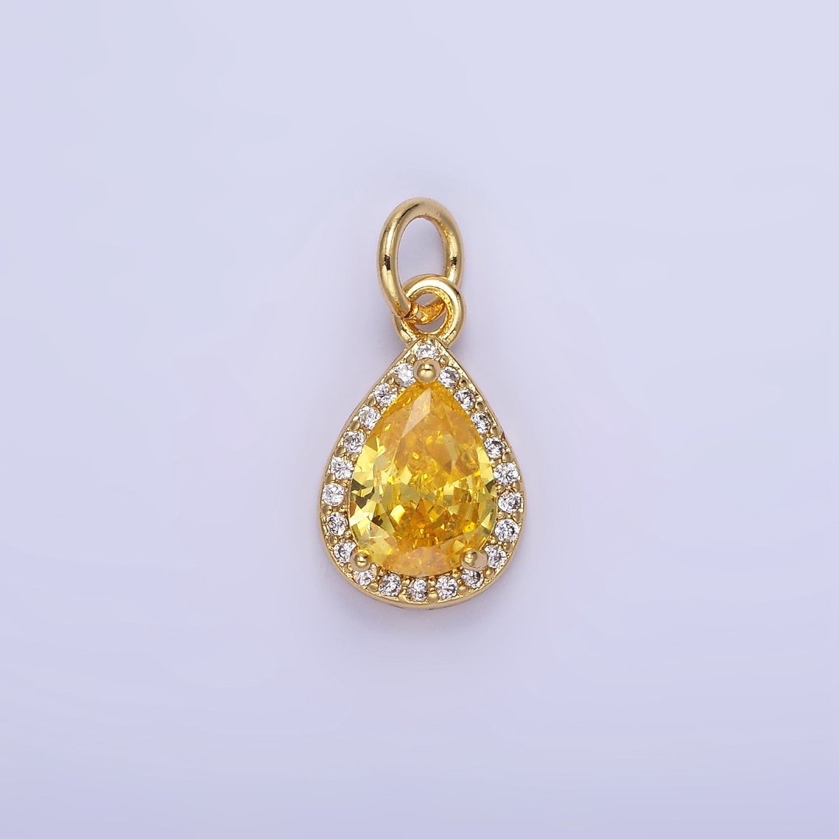 14K Gold Filled Teardrop CZ Micro Paved Birthstone Charm in Gold & Silver | W704 - W720 - DLUXCA