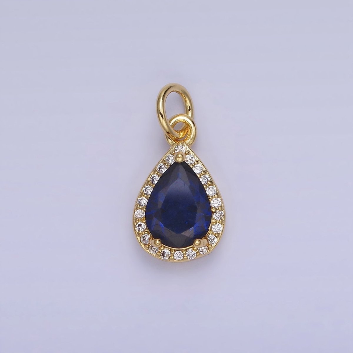 14K Gold Filled Teardrop CZ Micro Paved Birthstone Charm in Gold & Silver | W704 - W720 - DLUXCA