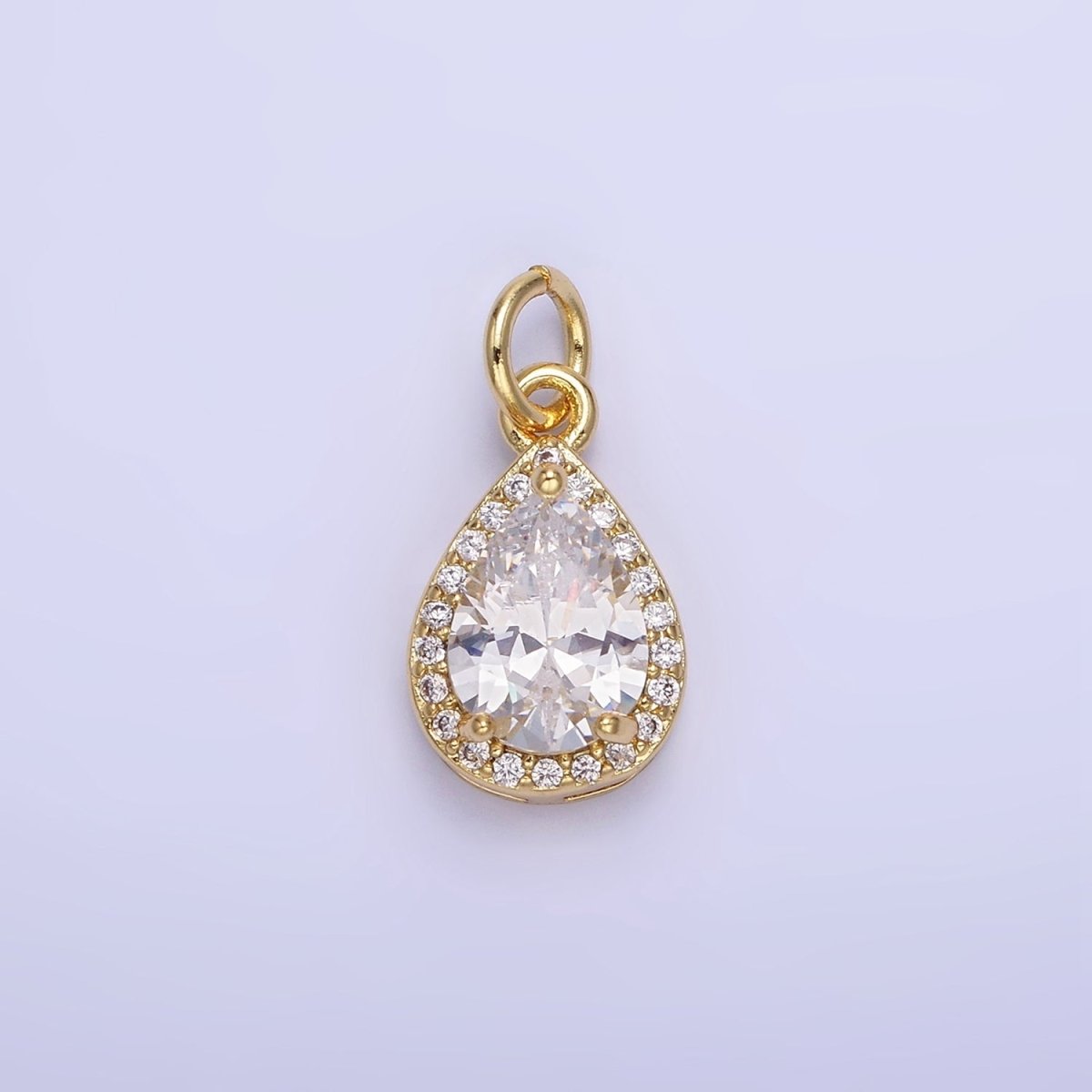 14K Gold Filled Teardrop CZ Micro Paved Birthstone Charm in Gold & Silver | W704 - W720 - DLUXCA