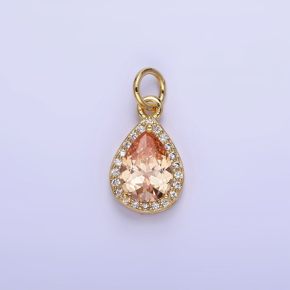 14K Gold Filled Teardrop CZ Micro Paved Birthstone Charm in Gold & Silver | W704 - W720 - DLUXCA