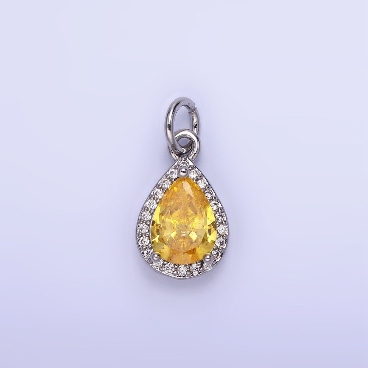 14K Gold Filled Teardrop CZ Micro Paved Birthstone Charm in Gold & Silver | W704 - W720 - DLUXCA