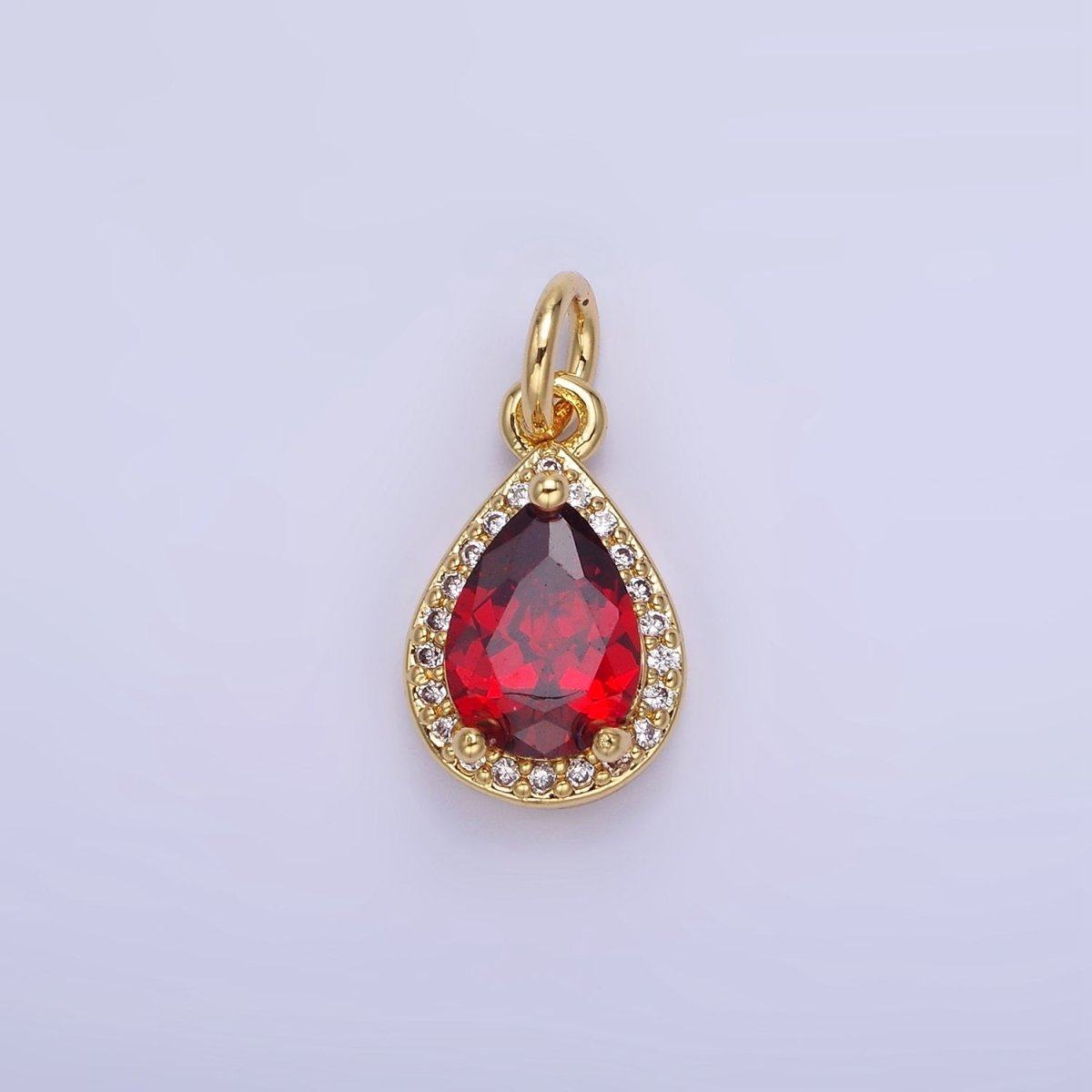 14K Gold Filled Teardrop CZ Micro Paved Birthstone Charm in Gold & Silver | W704 - W720 - DLUXCA