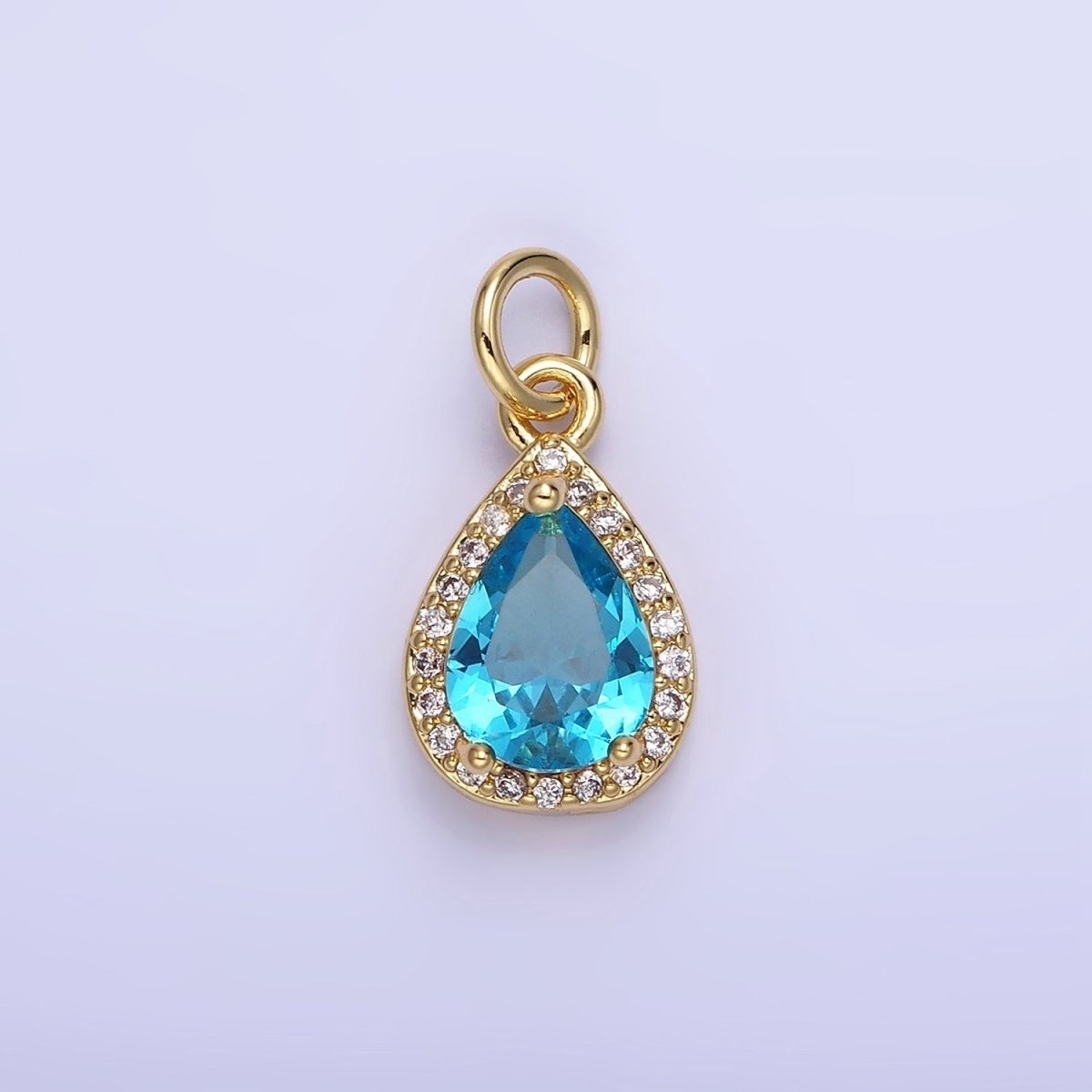 14K Gold Filled Teardrop CZ Micro Paved Birthstone Charm in Gold & Silver | W704 - W720 - DLUXCA