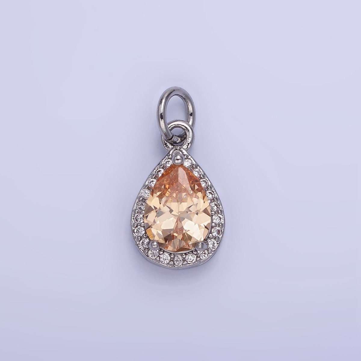 14K Gold Filled Teardrop CZ Micro Paved Birthstone Charm in Gold & Silver | W704 - W720 - DLUXCA