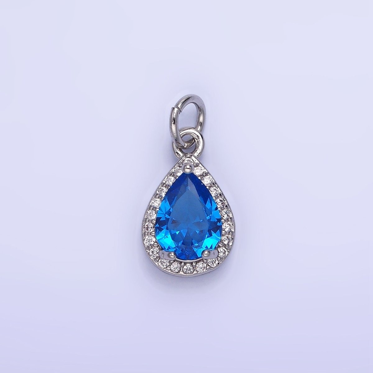 14K Gold Filled Teardrop CZ Micro Paved Birthstone Charm in Gold & Silver | W704 - W720 - DLUXCA