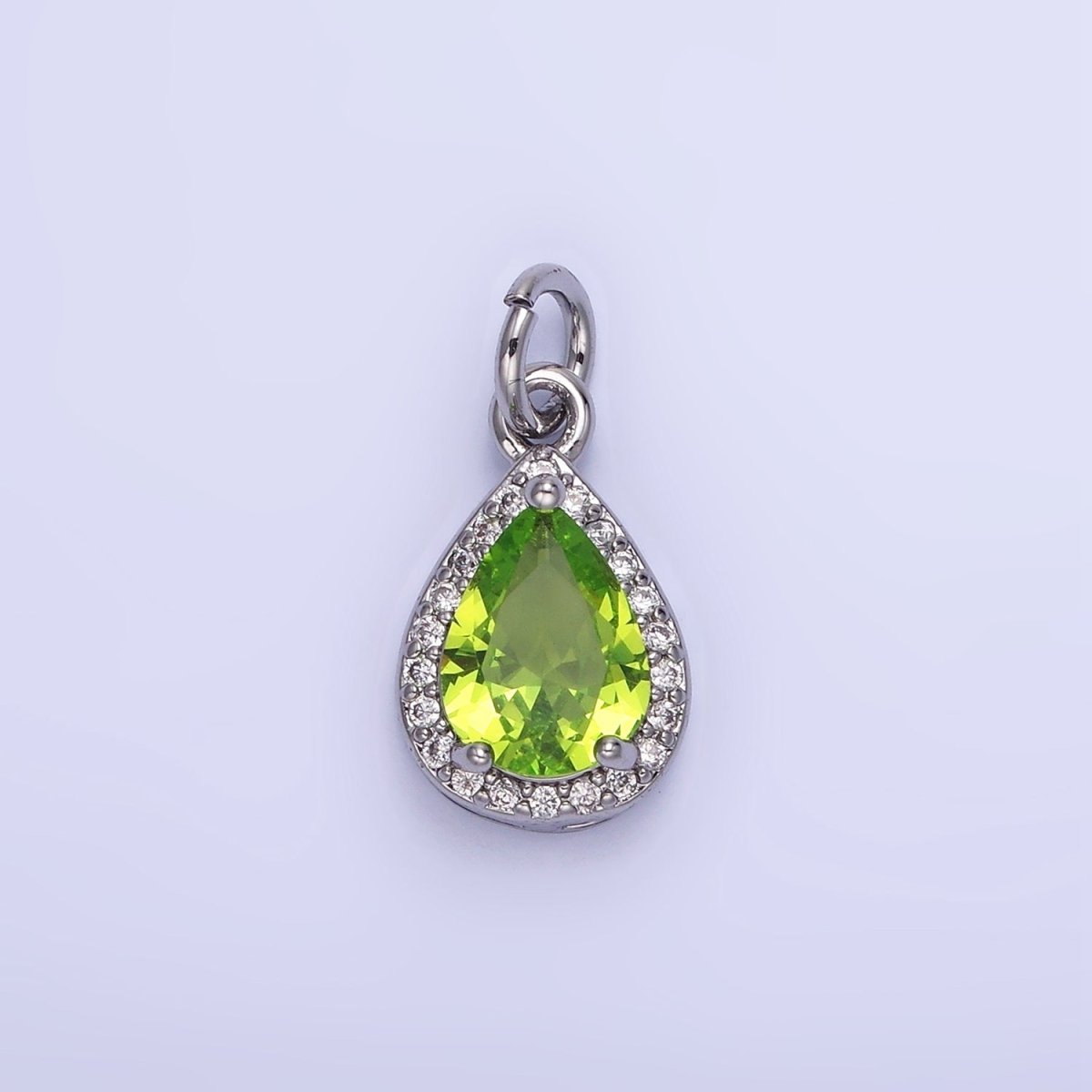 14K Gold Filled Teardrop CZ Micro Paved Birthstone Charm in Gold & Silver | W704 - W720 - DLUXCA