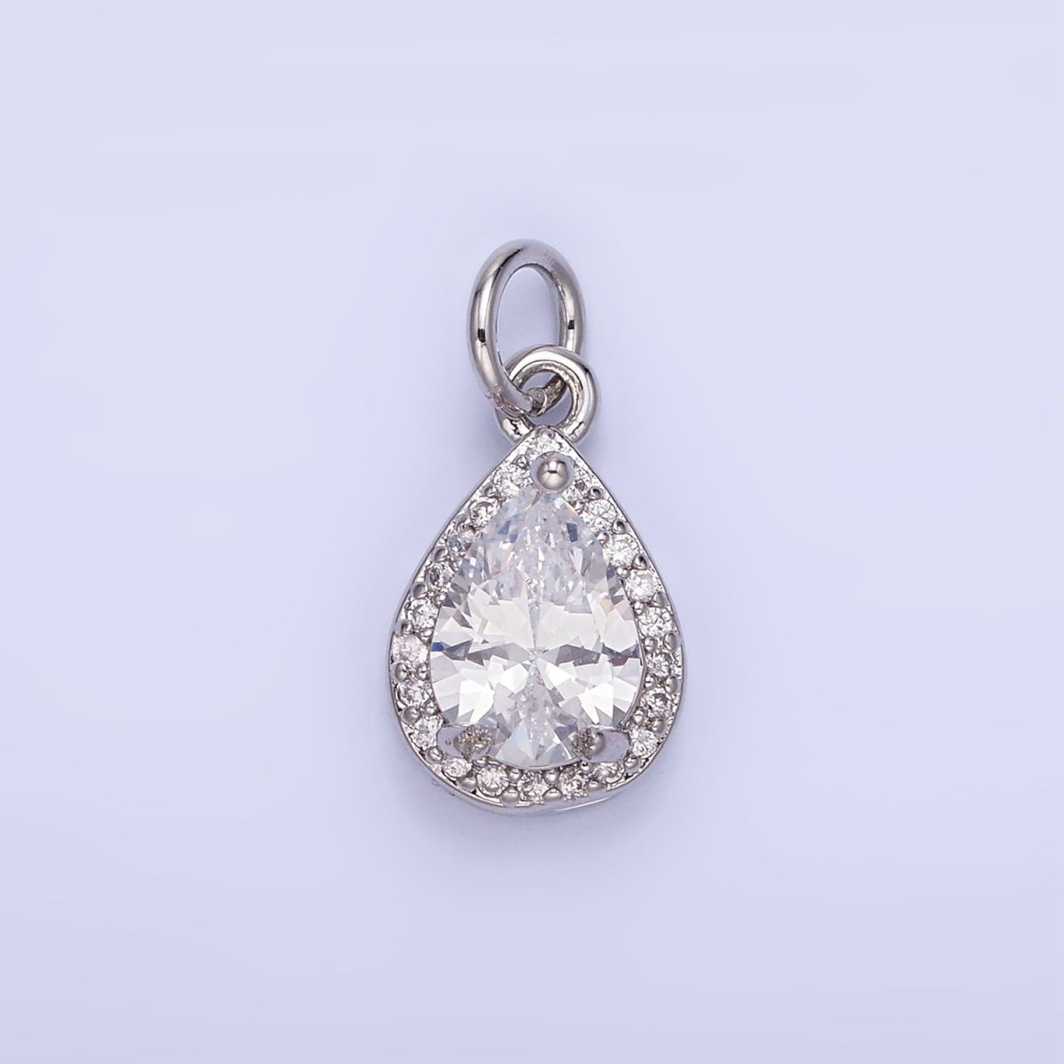 14K Gold Filled Teardrop CZ Micro Paved Birthstone Charm in Gold & Silver | W704 - W720 - DLUXCA