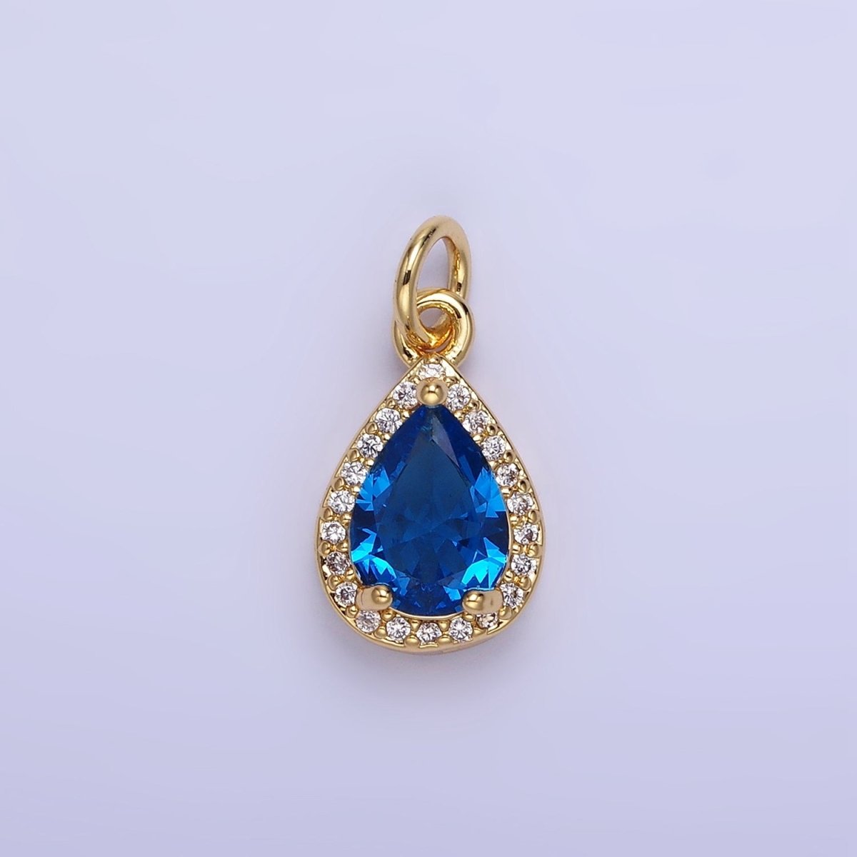 14K Gold Filled Teardrop CZ Micro Paved Birthstone Charm in Gold & Silver | W704 - W720 - DLUXCA