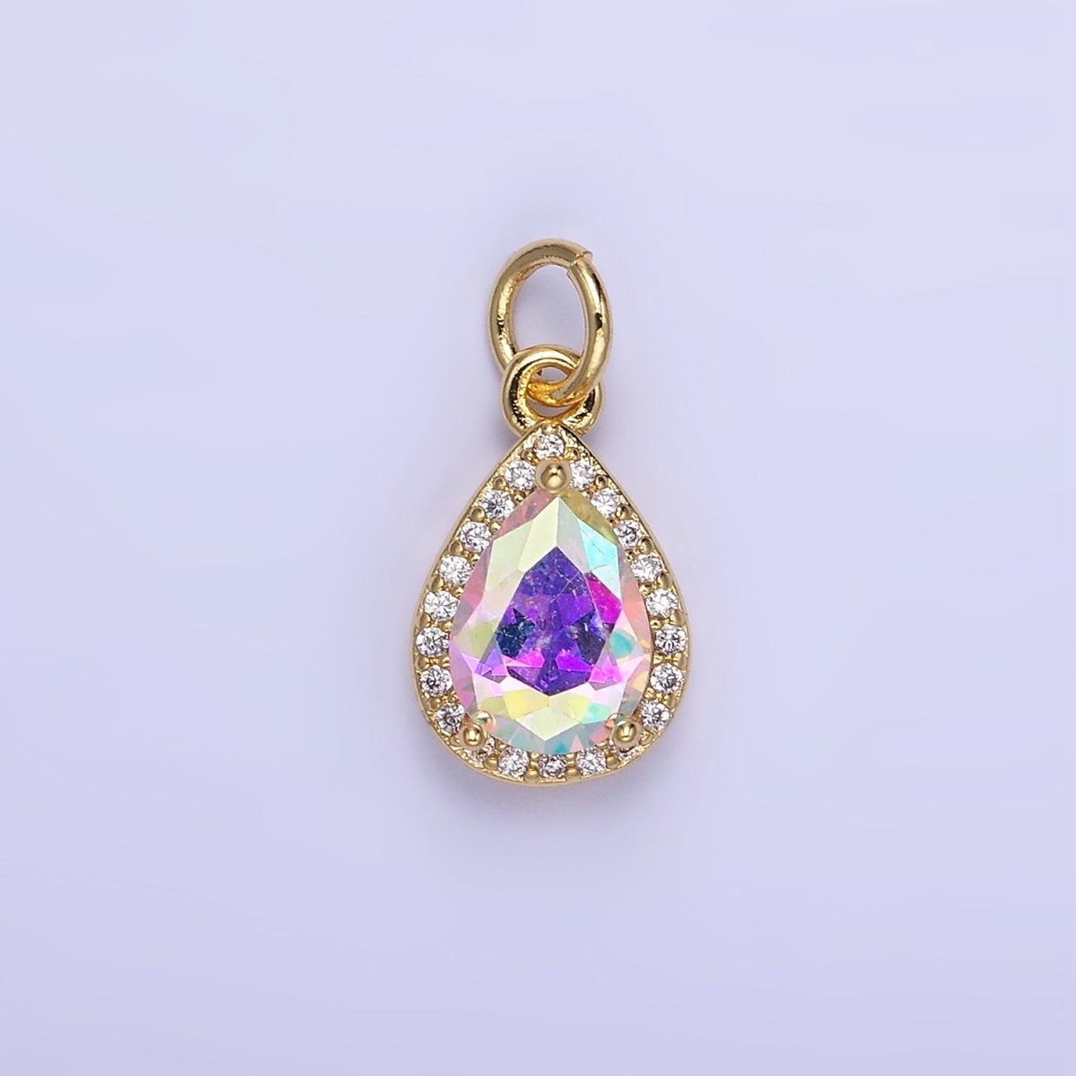 14K Gold Filled Teardrop CZ Micro Paved Birthstone Charm in Gold & Silver | W704 - W720 - DLUXCA