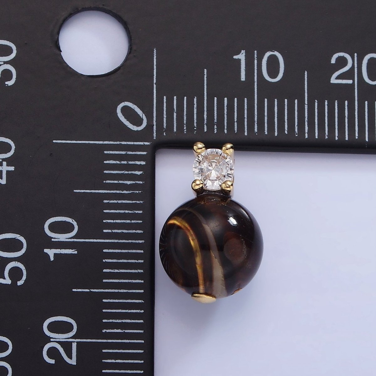 14K Gold Filled Tiger Eye Gemstone Round CZ Drop Pendant | P1791 - DLUXCA