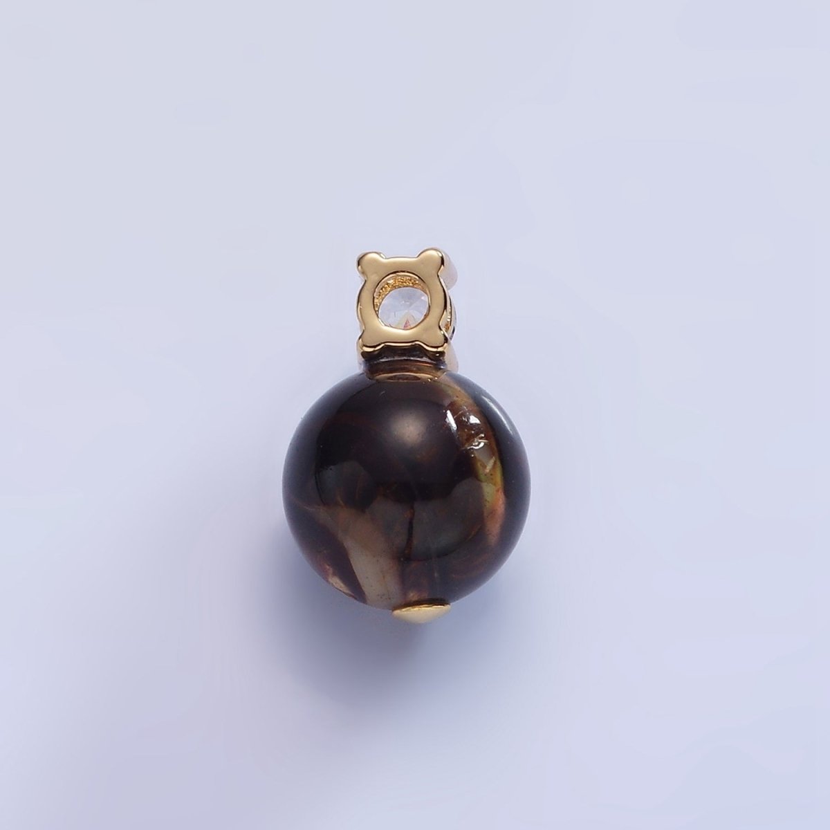 14K Gold Filled Tiger Eye Gemstone Round CZ Drop Pendant | P1791 - DLUXCA