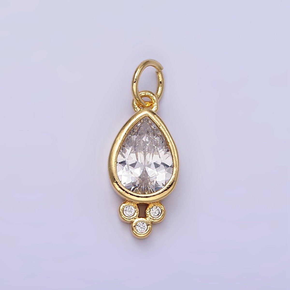 14K Gold Filled Triple Clear CZ Teardrop Mini Charm | D430 - DLUXCA