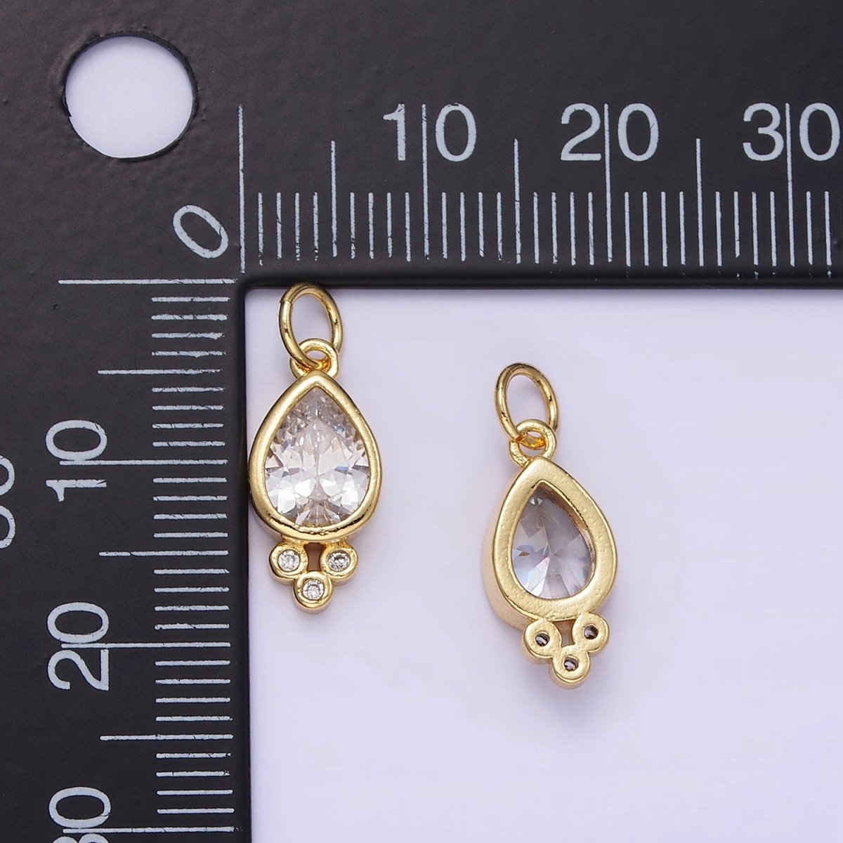 14K Gold Filled Triple Clear CZ Teardrop Mini Charm | D430 - DLUXCA