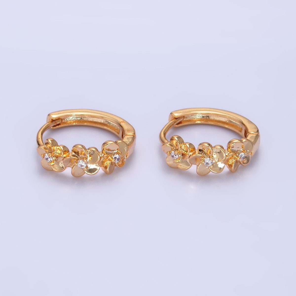 14K Gold Filled Triple Flower CZ Cartilage Huggie Earring | P346 - DLUXCA