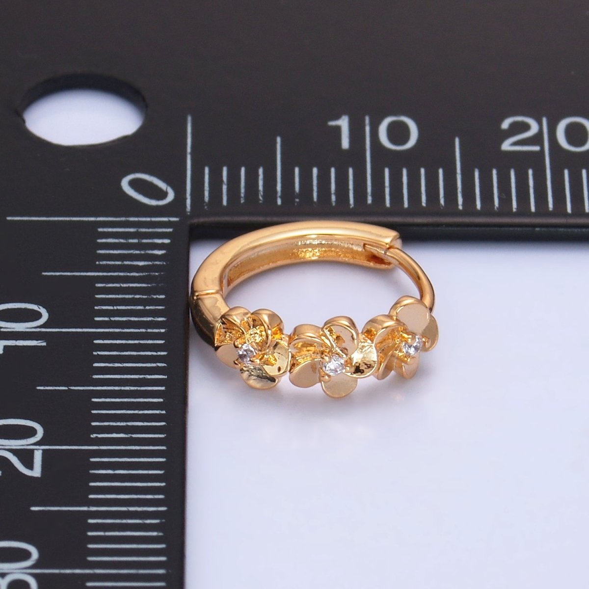 14K Gold Filled Triple Flower CZ Cartilage Huggie Earring | P346 - DLUXCA