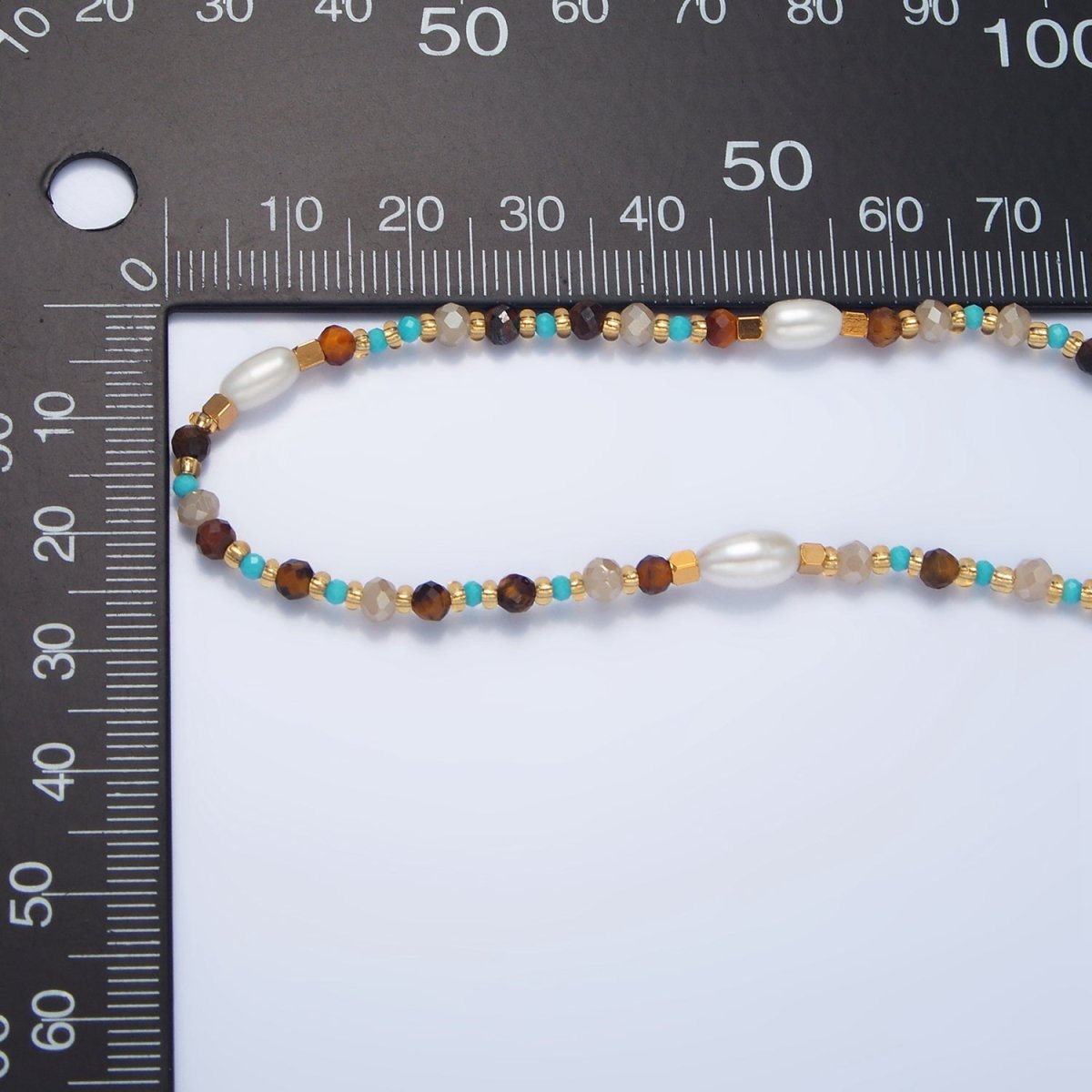 14K Gold Filled Turquoise Tiger Eye Pearl Irregular Bead 16 Inch Necklace | WA - 2646 - DLUXCA