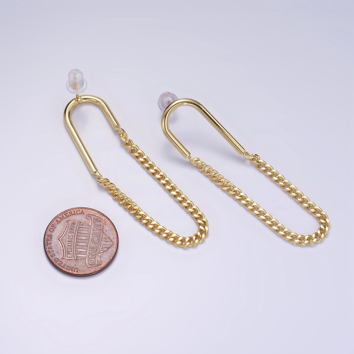 14K Gold Filled U Curb Chain Drop Stud Earrings | AB1177 - DLUXCA