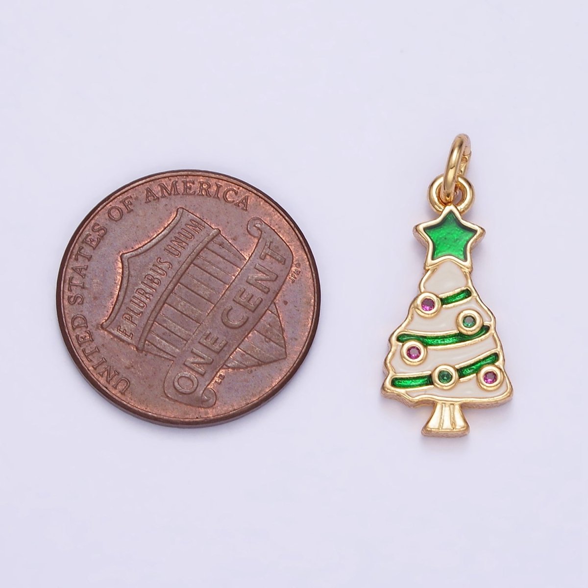 14K Gold Filled White Green Christmas Tree Plant Mini Charm | D516 - DLUXCA