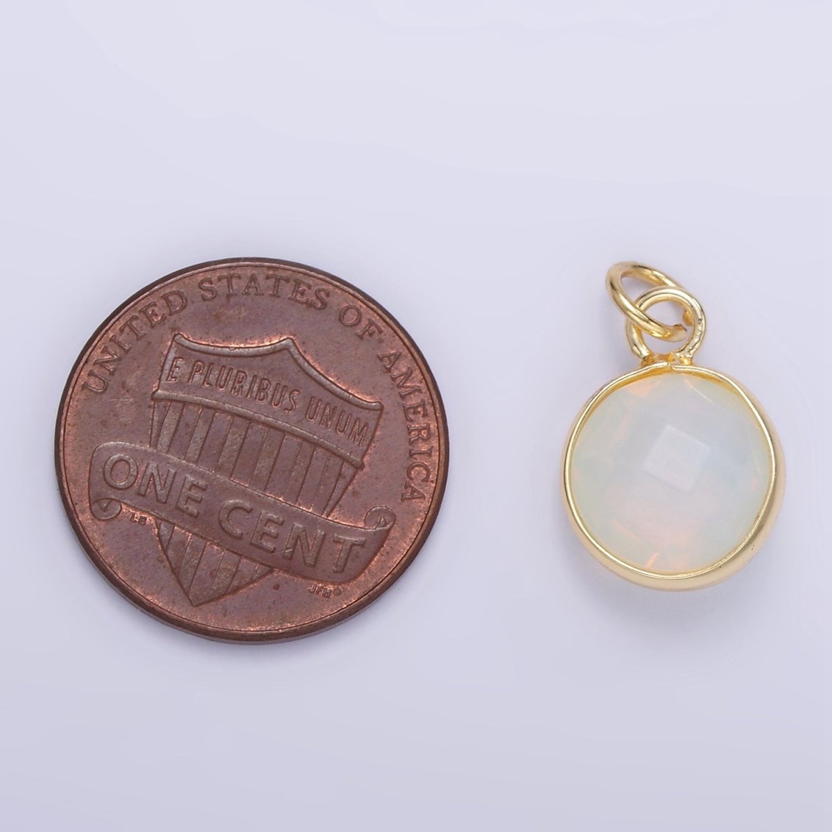 14K Gold Filled White Iridescent Opal Bezel Round Charm | D581 - DLUXCA