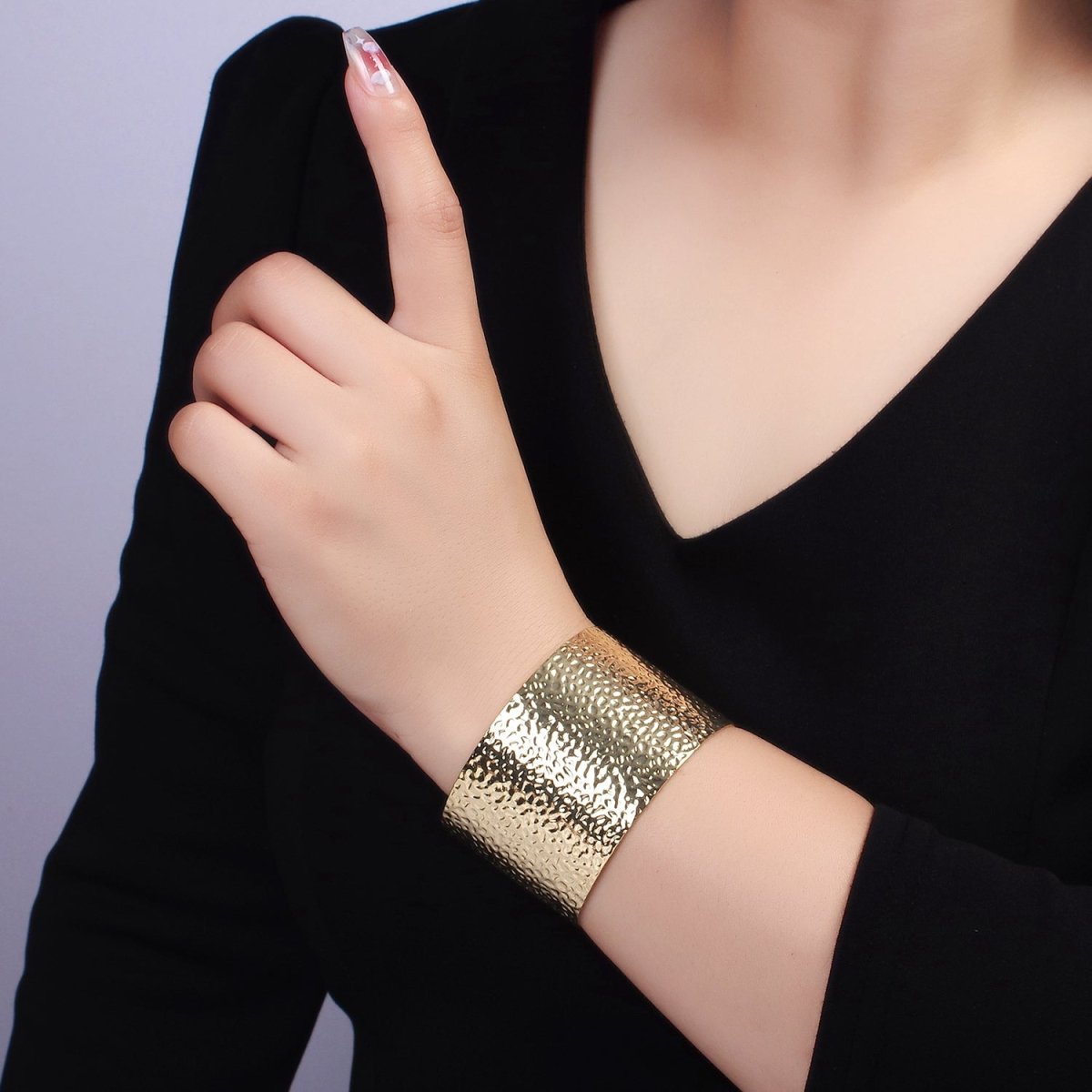 14K Gold Filled Wide Hammered Minimalist Cuff Bracelet | WA - 2520 - DLUXCA