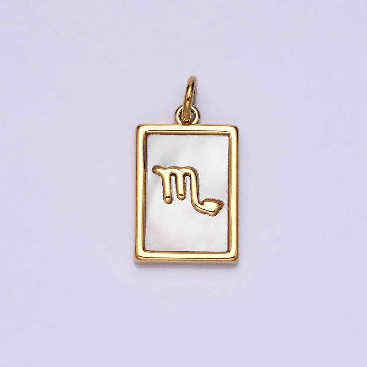 14K Gold Filled Zodiac Sign Shell Pearl Rectangular Tag Charm | A1247 - A1258 - DLUXCA