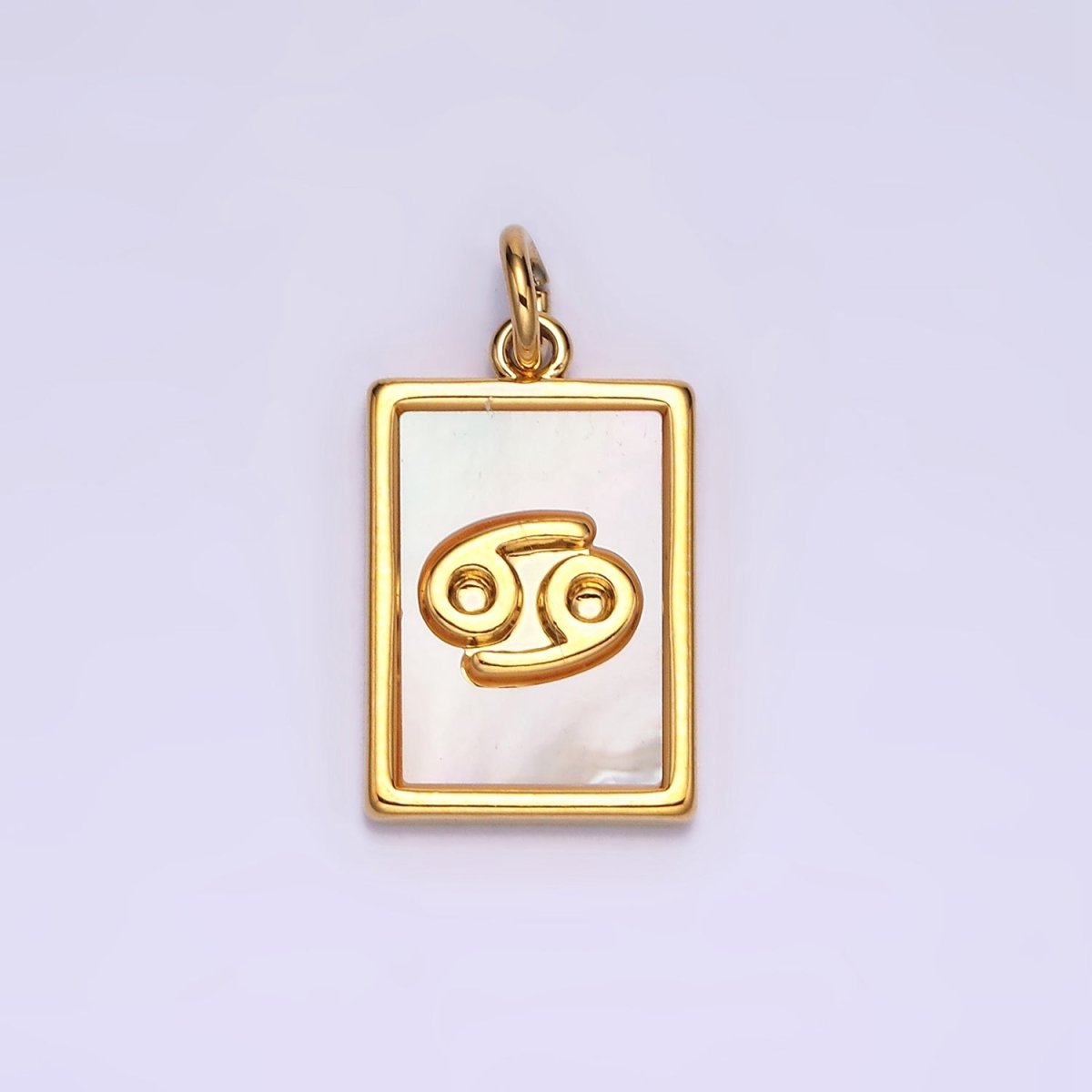 14K Gold Filled Zodiac Sign Shell Pearl Rectangular Tag Charm | A1247 - A1258 - DLUXCA